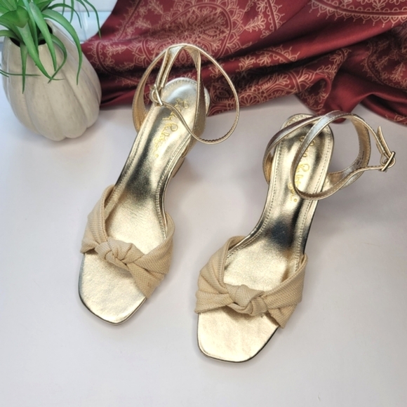 Lilly Pulitzer Emmie Wedge Sandals Gold And Tan Size 6.5 - Picture 2 of 15